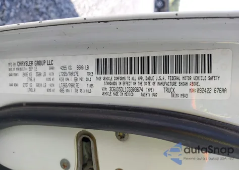 2012 Dodge Ram 2500 Slt z USA, uszkodzony, nr VIN 3C6UD5DL1CG303674